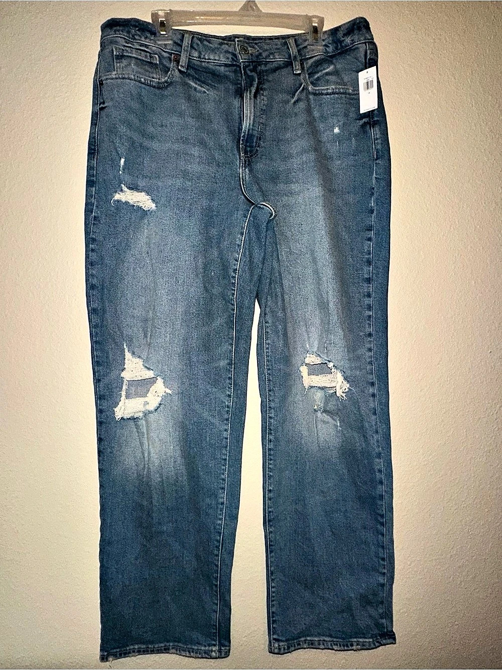 Old Navy OG Loose Distressed Blue Jeans High Rise Secret Smooth Pocket Sz 16 NWT